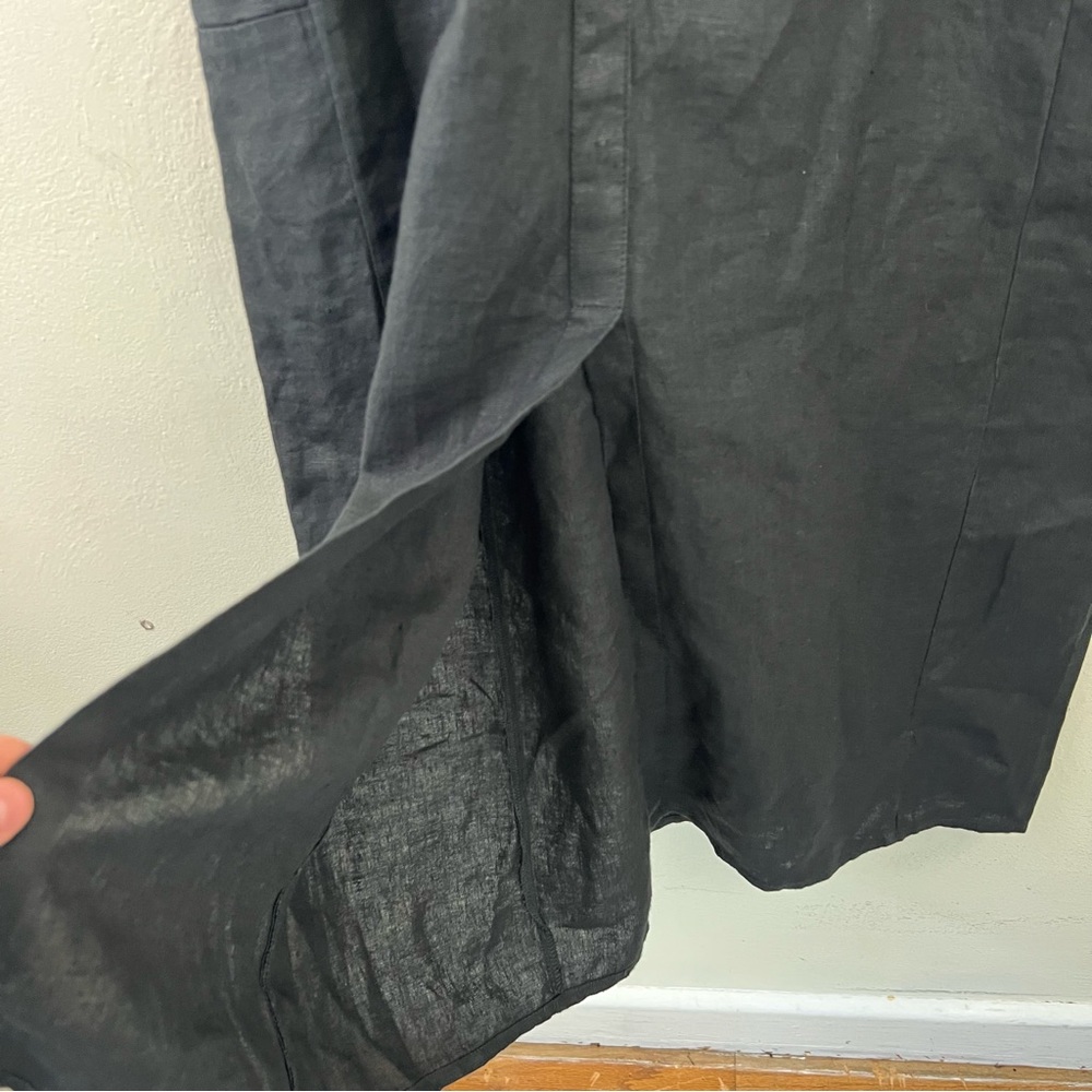 100% Linen Black Maxi Length Lagenlook Sleeveless Dress With Front Pockets/Slit - Picture 4 of 5